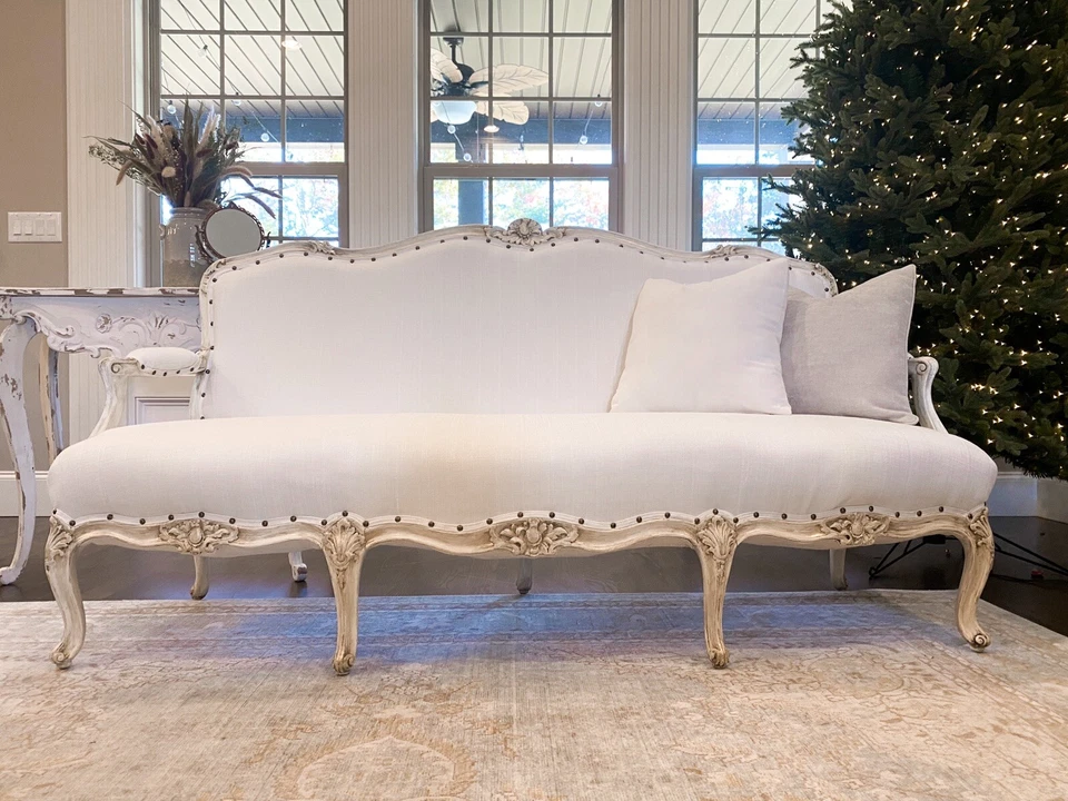 Settee antigo estilo Luís XVI da década de 1920 totalmente recondicionado - Imagem 2 de 4