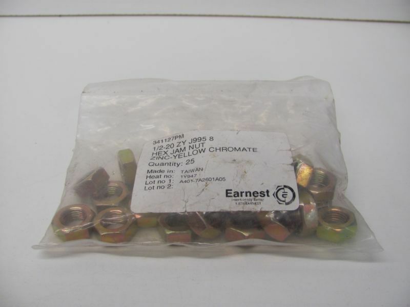 BAG OF 25 EARNEST 1/2-20 ZY J995 8 HEX JAM NUT ZINC-YELLOW