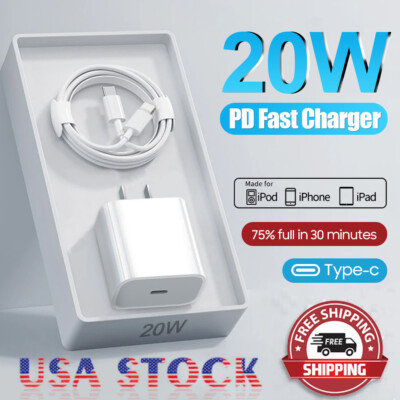  20W USB-C Fast Charger PD Adapter & Cable For iPhone 5-14 X XR PRO SE iPad iPOD