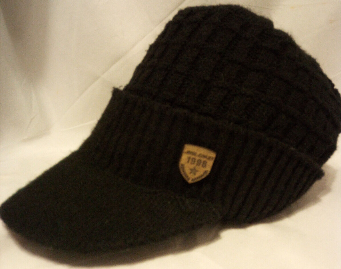Jialemei 1998 Beanie w/ Brim Ski Hat Winter Cap Black Knit Fleecy