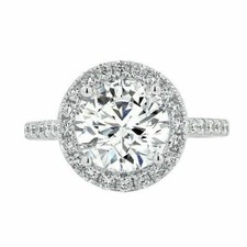 2.40 CT Round VVS1 Moissanite Halo Wedding Engagement Ring 14K White Gold Finish