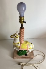 VINTAGE Pink Ceramic Quilted Pony Rocking Horse Lamp Country Decor Nursery Baby