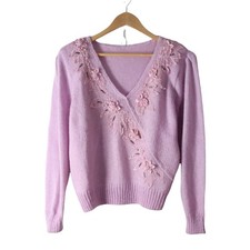 vintage 80s 90s satin lace floral sweater romantic feminine sweet coquette vtg