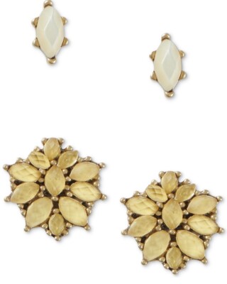 $25 Lucky Brand 2 pr stone * Imitation MOP flower stud earrings A1B