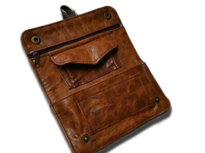 Porta Tabacco In Pelle Vintage - 2 Scomparti Per Cartine E Filtri, Bottoni Magnetici, Marrone - Foto 2