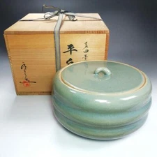 Mizusashi Water Jug Tada Celadon Tamura Undo Flat with Box Tea Ceremony Utensils