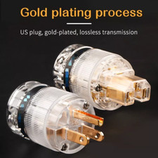 Pair US Power Plug Copper/Gold/Rhodium-Plated Male  Female Connectors 15A/250V