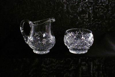 Unbranded Creamer Sugar Set Clear Crystal Cut Star Crisscross Bohemia Czechia