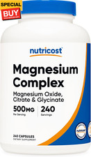 Magnesium Complex 500mg, 240 Capsules - Magnesium Oxide, Citrate, and Glycinate