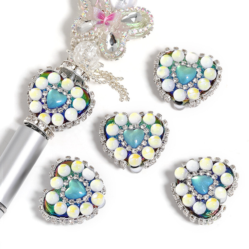 5X DIY Acrylic Rhinestone Beads Accessory diy Pen Key Chain Charm Loose Bead Set