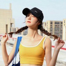 Women Girls Embroidery Baseball Cap Solid Brim Adjustable Peaked Hat