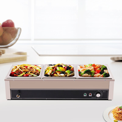 3 Pan Electric Food Warmer Steam Table Buffet Bain Marie Countertop Commercial