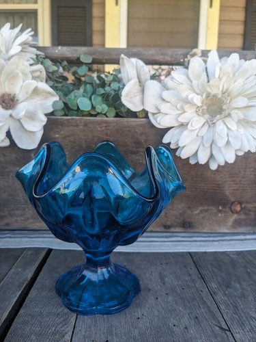 Vintage MCM Epic Blue Handkerchief Pedestal Vase - Picture 2 of 8