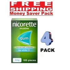 Nicorette Icy White Chewing Whitening Gum 105 Pieces 2mg-4 Pack