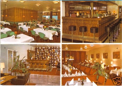 Postcard, Sassnitz Rügen, Mitropa Rügen Hotel, four interior views, 1973