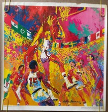Póster Original Vintage Leroy Neiman Años 70 Baloncesto Olímpico Pin Up Head Shop