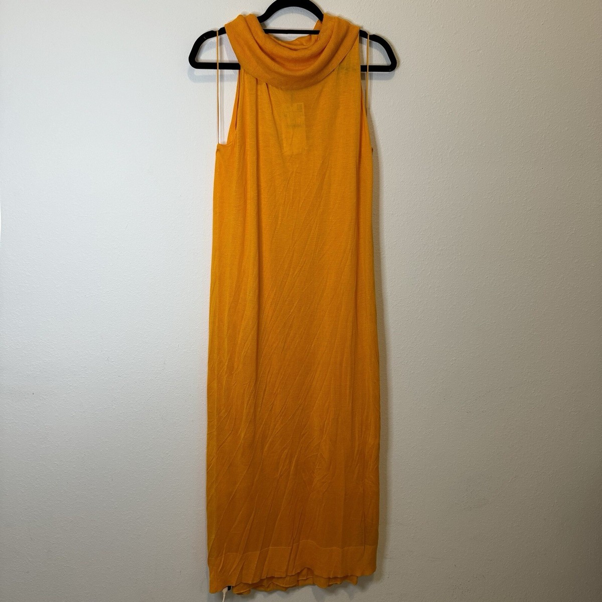 ZARA Maxi Orange Knit Sleeveless Cowl Neck Dress Size Medium NWT