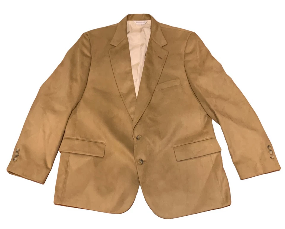 Vintage 70s Pierre Cardin size 42L Mens Suit Blazer Tan Suede 2 button ACTWU - Image 4 of 4