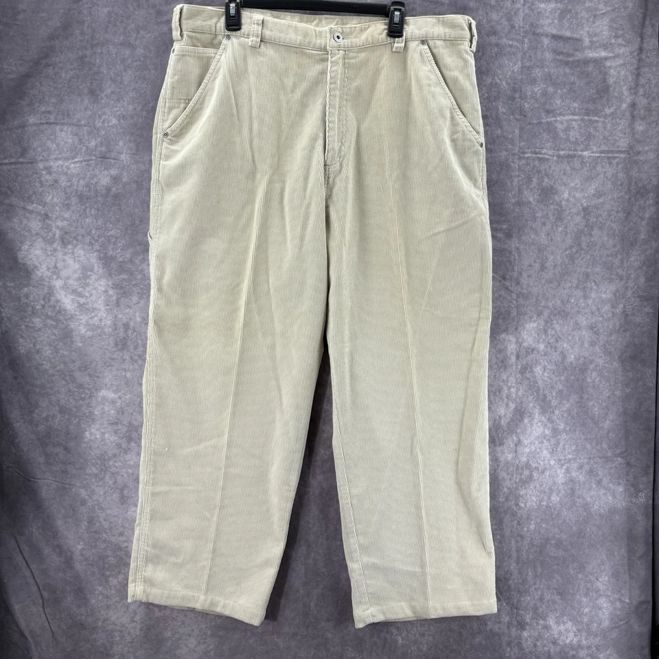 Vintage Nautica Carpenter Pants Mens 38x30 Cream Corduroy Y2K Wide Leg 90s - Image 2 of 4