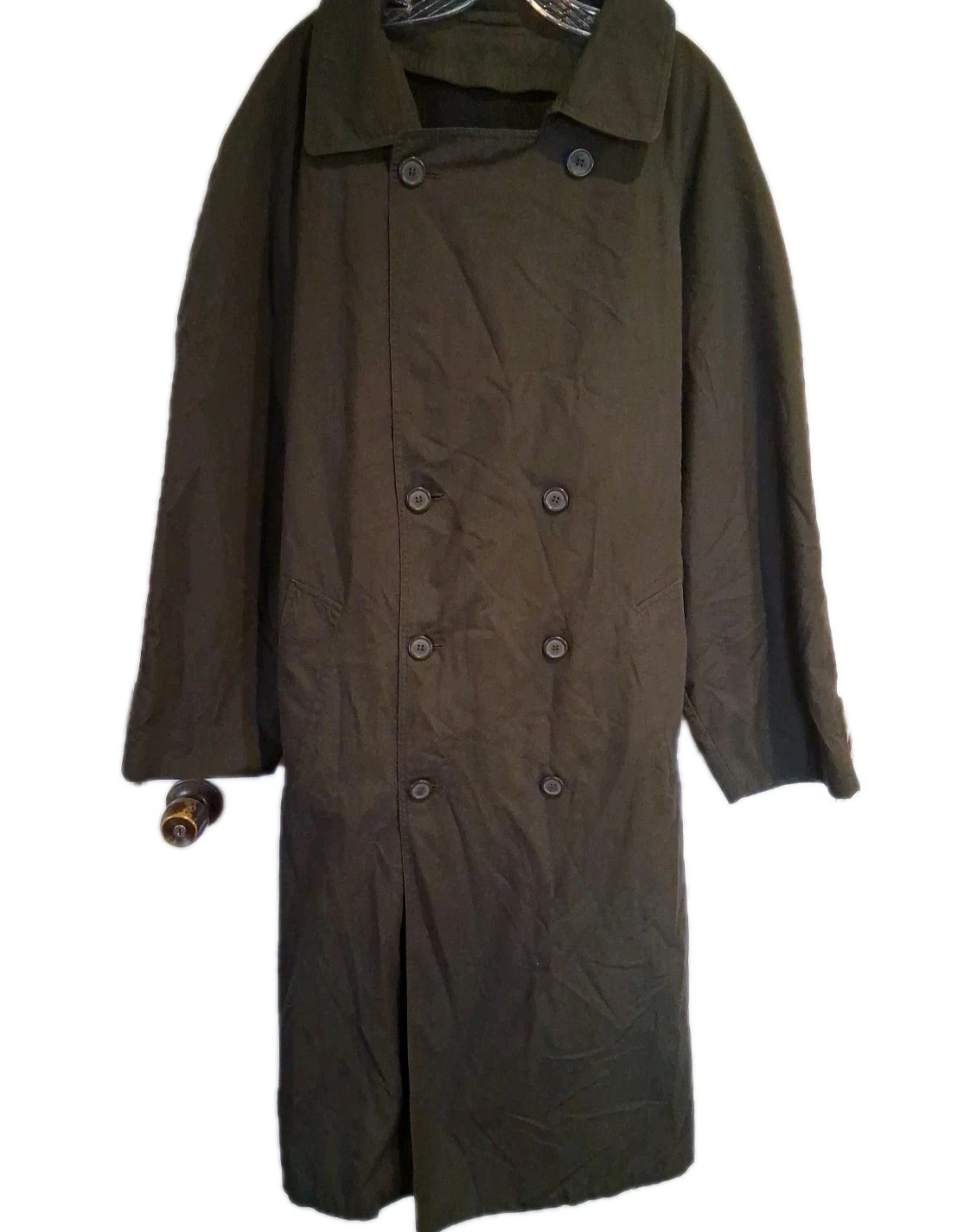 London Fog Trench Coat Men's Size 44 Reg Green Long Removal Lining