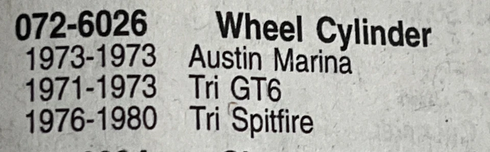 Cilindro de rueda Beck/Arnley 072-6026 para Triumph Spitfire GT6 1971-1980 envío gratuito Foto 3 de 3