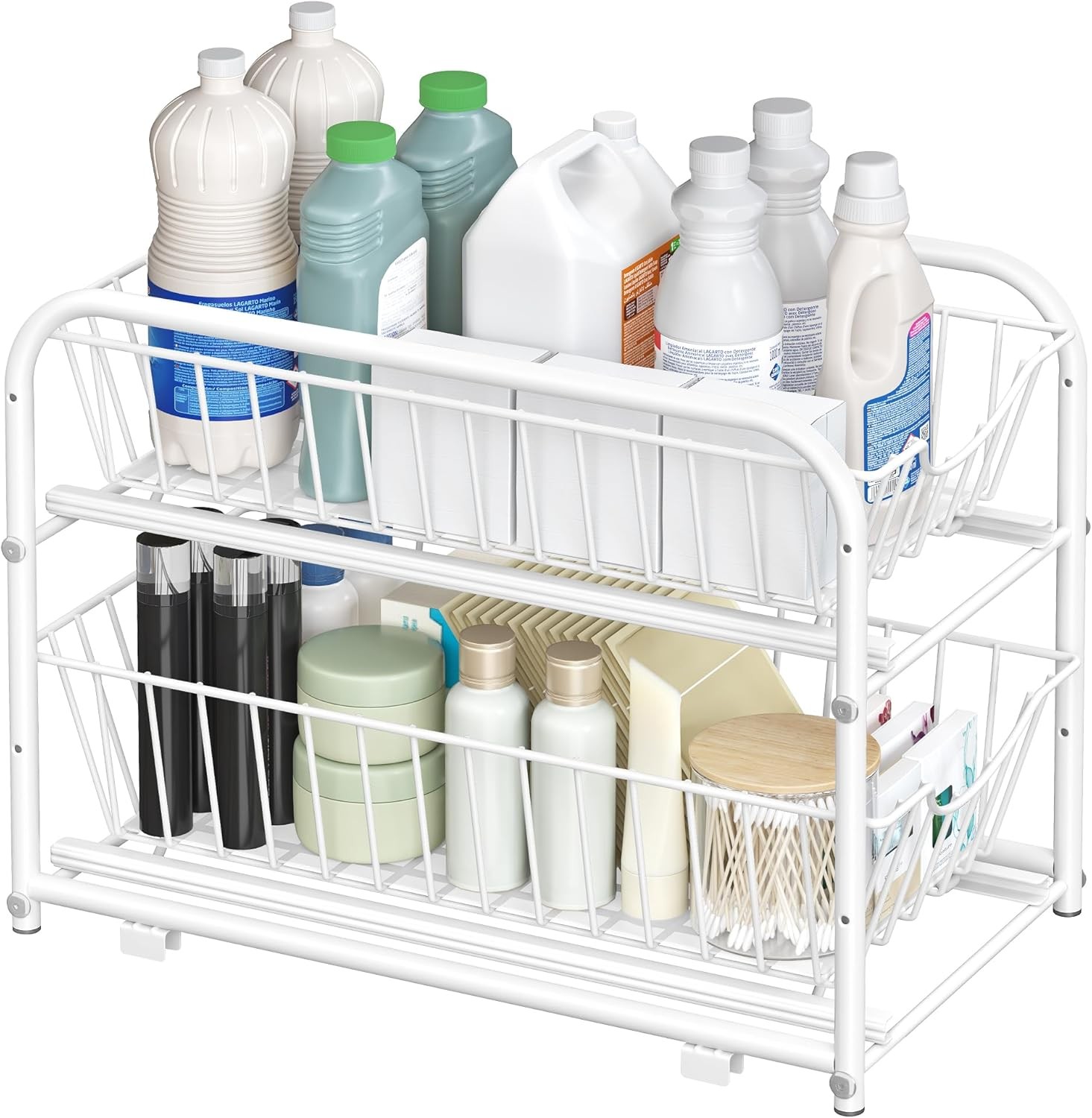 2-Tier Under Sink Storage Organiser with Sliding Drawers, Stackable Cupboard