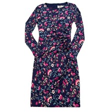 Eliza J Dress Womens 0 Navy Pink Floral Ruched jersey Bodycon Long Sleeve