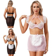 Women Halter Floral Lace Flutter Sleeve Bowknot Bra Top with Elastic Waistband
