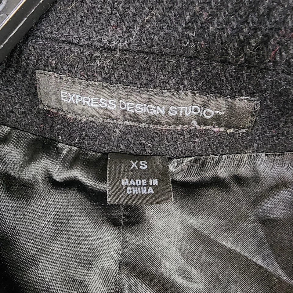Express Design Studio Coat Womens XS Black Wool Blend Ruffle Trim Button Front - Изображение 3 из 4