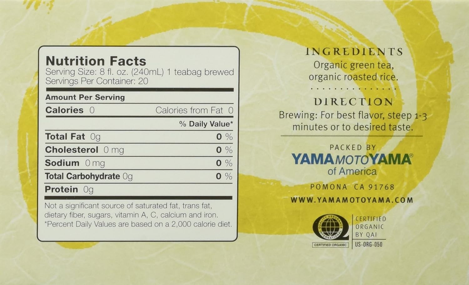 Japanese Yamamotoyama Organic Genmaicha Premium Green Tea (18 Tea Bags), 1.9 oz