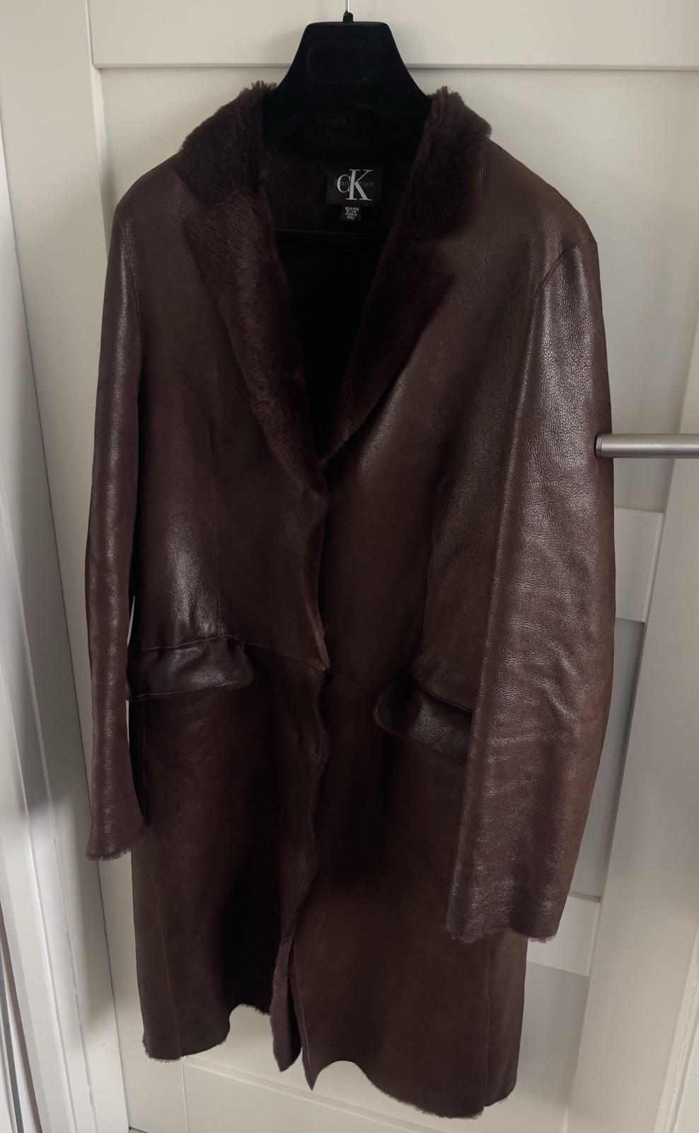 CK Calvin Klein 14 UK Year 2000 Vintage Shearling Leather Designer Coat pristine image 5