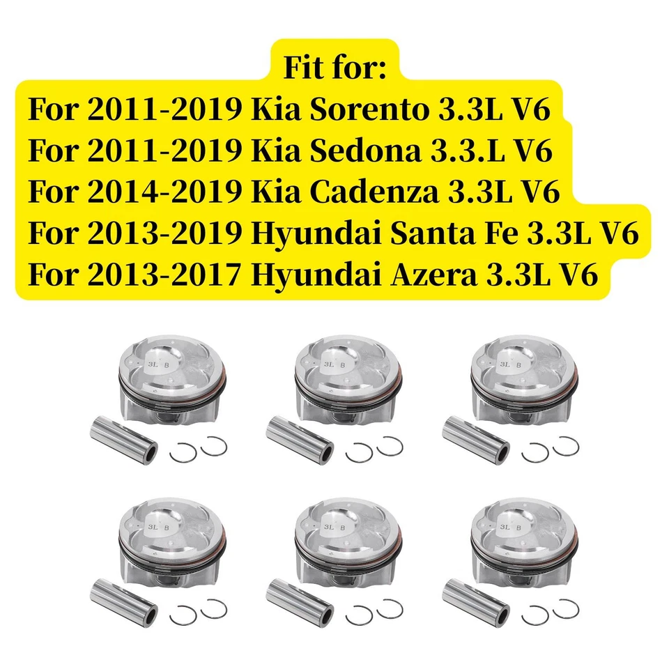 Kit de anillo de pistón y pistón de motor STD apto para Kia Cadenza Sedona Sorento 2011-2020 Foto 2 de 4