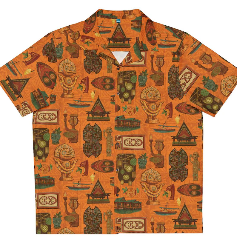Orange Polynesian Hawaii Shirt Men's S-5XL Tropical