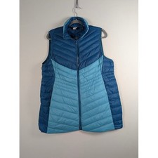 Lands End Womens Blue Colorblock Down Puffer Vest Size L 14-16 Chevron Quilted
