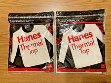 LOT of 2 New Vintage 1993 Hanes Thermal Tops Men Large White Cream Waffle Knit