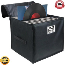 Vinyl Record Storage Box Waterproof Organizer Storage with Lid and Handles 12"