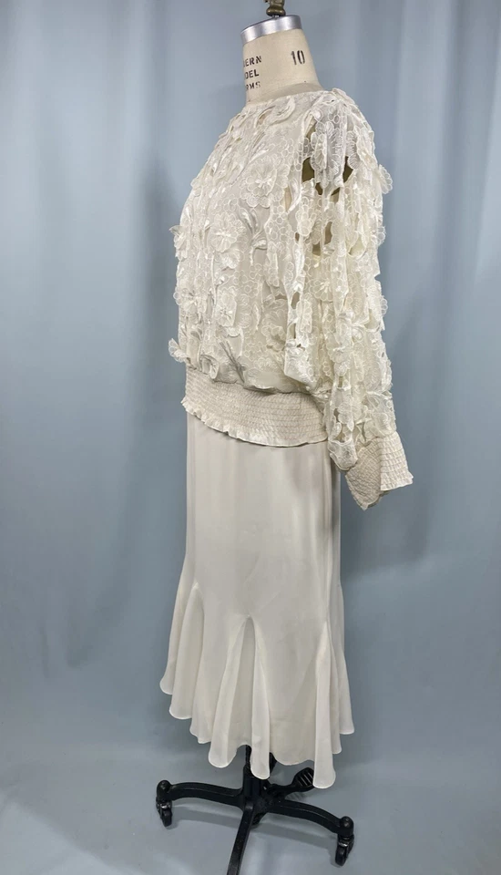 Vintage Dress Set SIZE LARGE Ivory floral cut out ANDREE GAYE flapper 80s 90s - Image 3 of 4