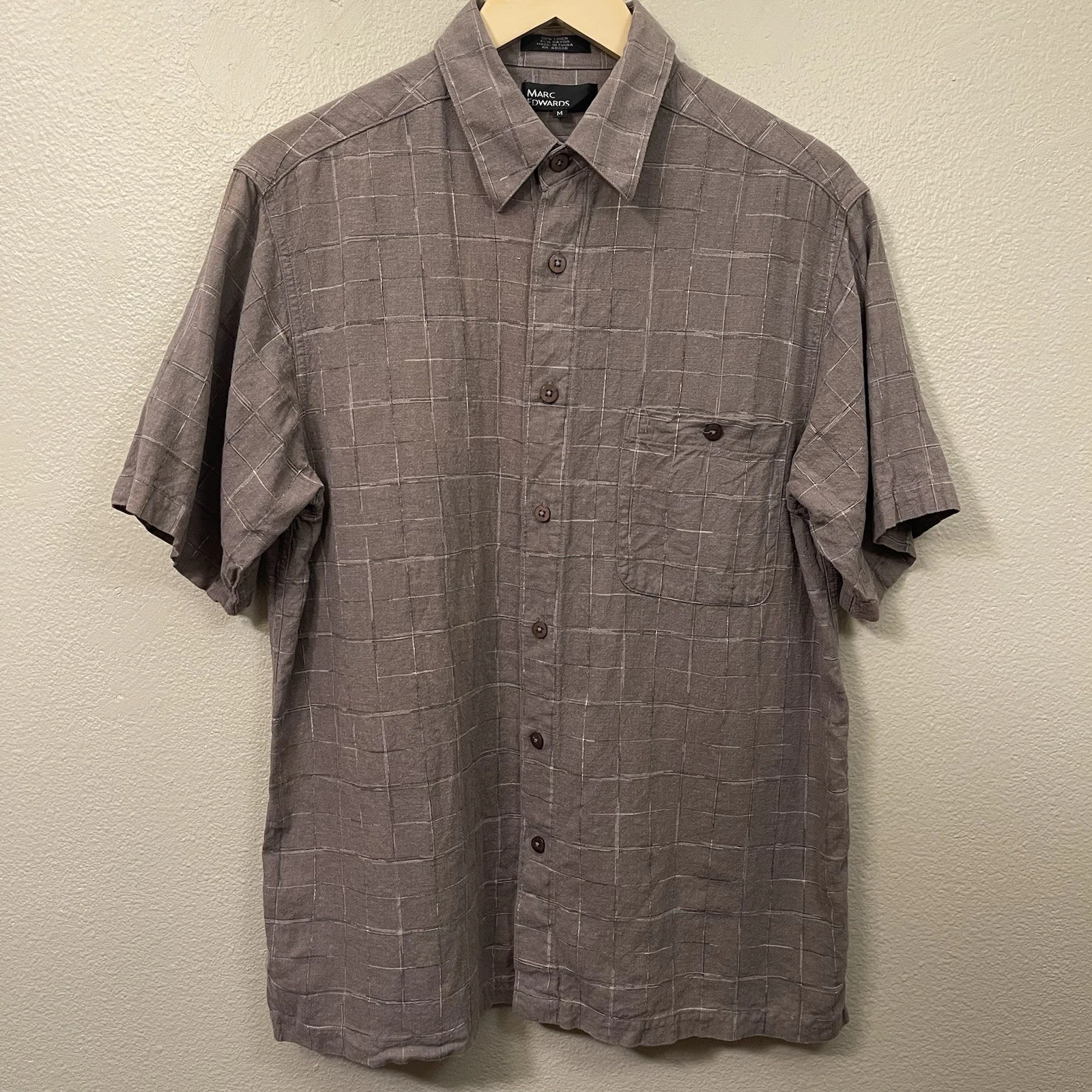 Mark Edward Summer Linen Blend Shirt Button Up Short Sleeve Taupe Resort Sz M