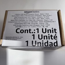 Amazon Basics 3-Button Wired USB Computer Mouse, Black