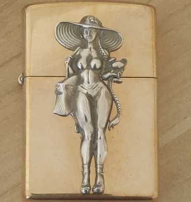 1 piece Lighter accessories Brass Sexy straw hat girl statue DIY sticker