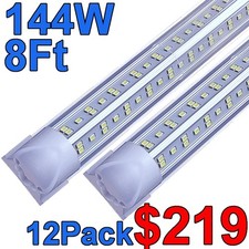 12 Pack 144W T8 8FT LED Shop Light Fixture 6500K Linkable 8 Foot LED Light Bulbs