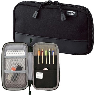 LIHIT LAB Compact Pen Case (Pencil Case), Water & Stain 3.5'' x 6.5'', Black 