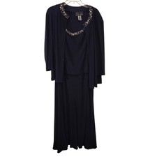 Alex Evenings Navy Blue Embellished Cardigan  Tank Dress Set Size 16