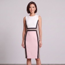 Calvin Klein Colorblock Sheath Dress Sz 2 Blush Pink Beige Ivory Contour Midi