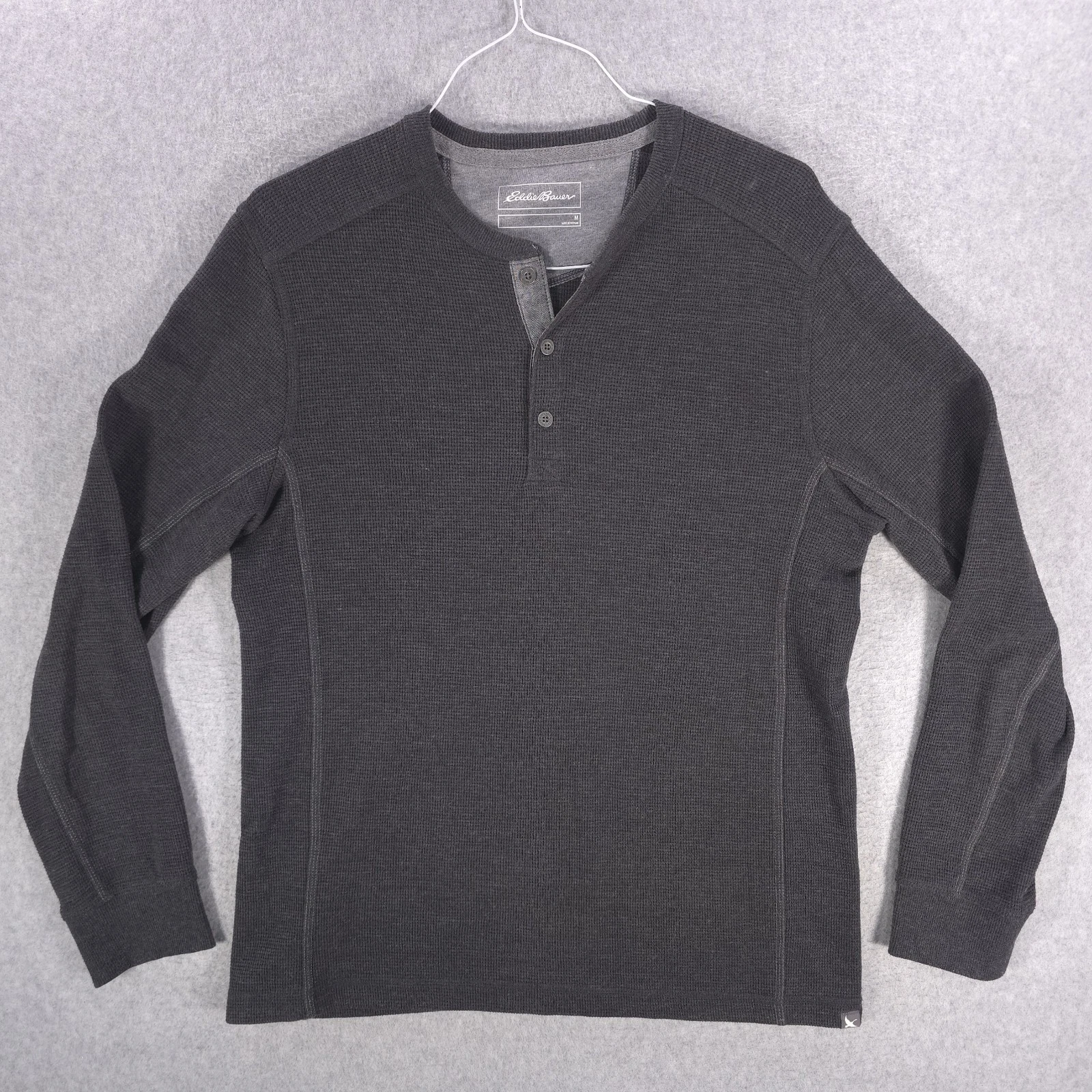 Eddie Bauer Waffle Knit Gray Thermal Henley Dexter Work Casual Shirt Mens Medium