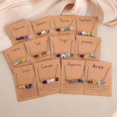12 Sternzeichen Halskette Damen Natur Kristall Heilung Glücksstein Schmuck Geschenk