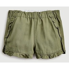 J.Crew Crewcuts Ruffle Canvas Olive Green Shorts Pocket Youth 12 