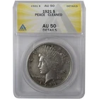 1921 High Relief Peace Silver $1 AU 50 Details ANACS SKU:I24446