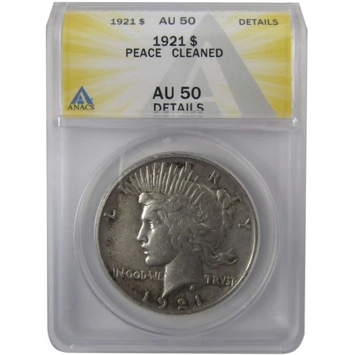 1921 High Relief Peace Silver $1 AU 50 Details ANACS SKU:I24446