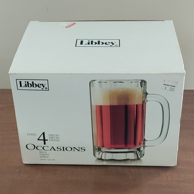 (Set of 4 Glasses) Libbey 16 oz Clear Panneled Occasions  Beer Mugs, Made In USA